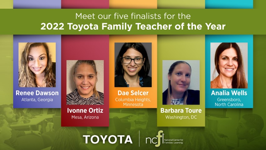 Meet our five finalists for the 2022 Toyota Family Teacher of the Year with headshots and names of finalists