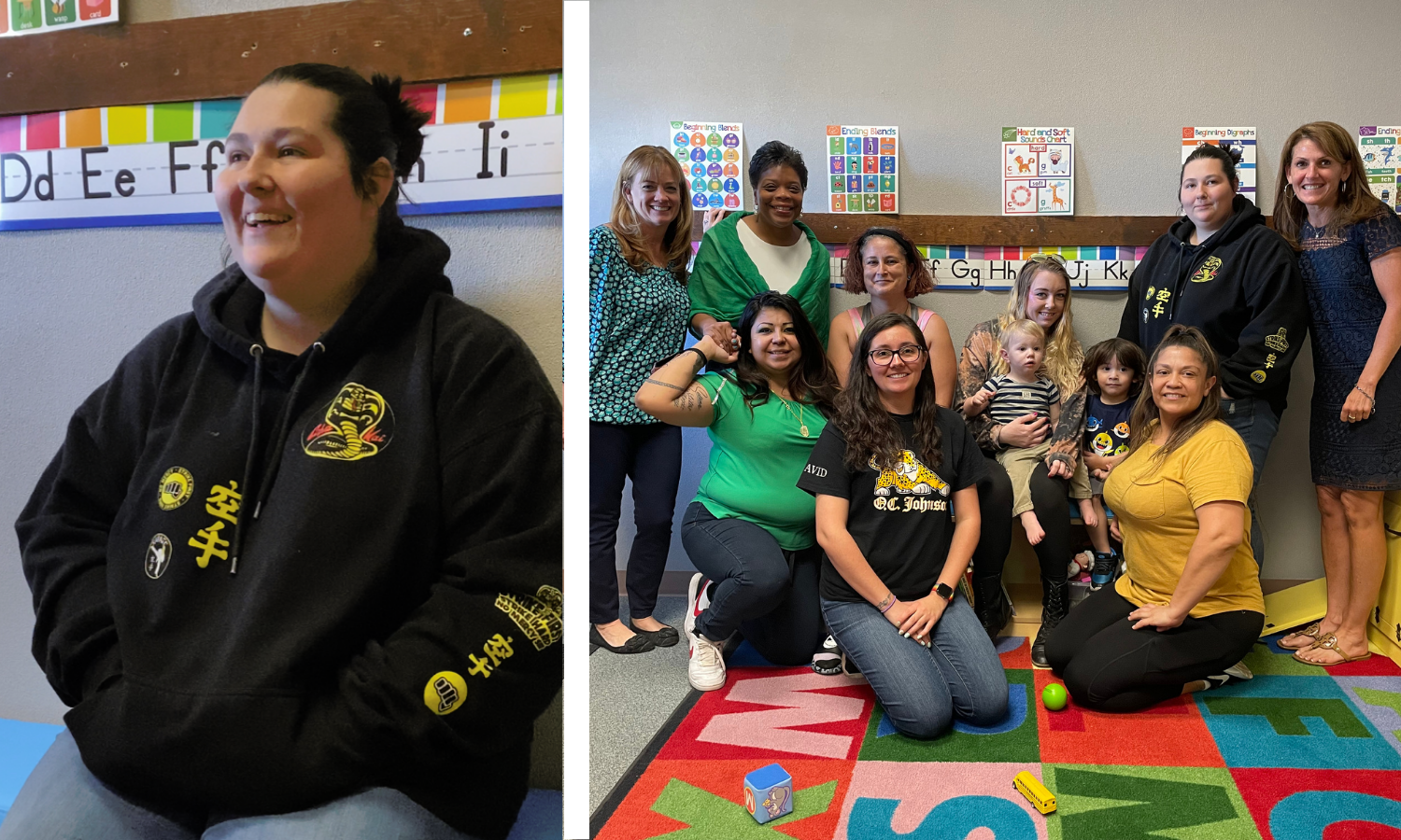 Katlyn Rivera and O.C. Johnson Elementary's family literacy program participants with NCFL staff