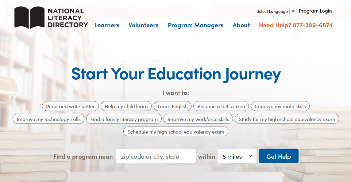 Screenshot of the National Literacy Directory website.