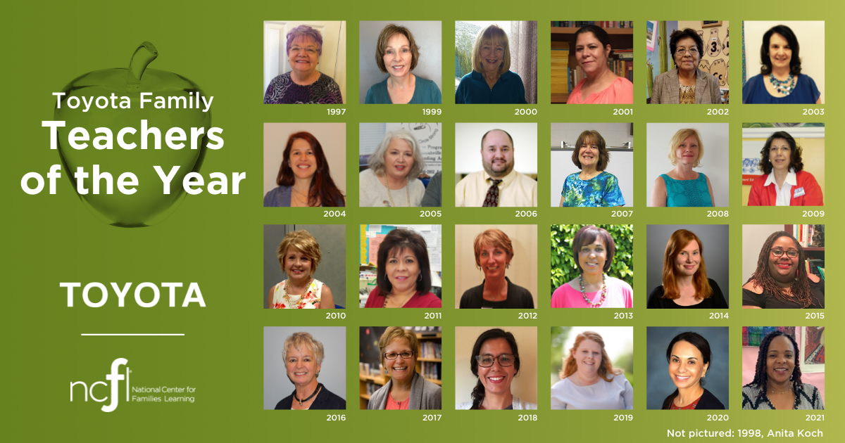 Graphic with photos of Toyota Family Teachers of the Year throughout the last 25 years